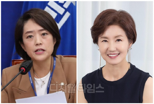 고민정(왼쪽) 더불어민주당 의원과 김연주 시사평론가. <디지털타임스 DB, 고민정 SNS>